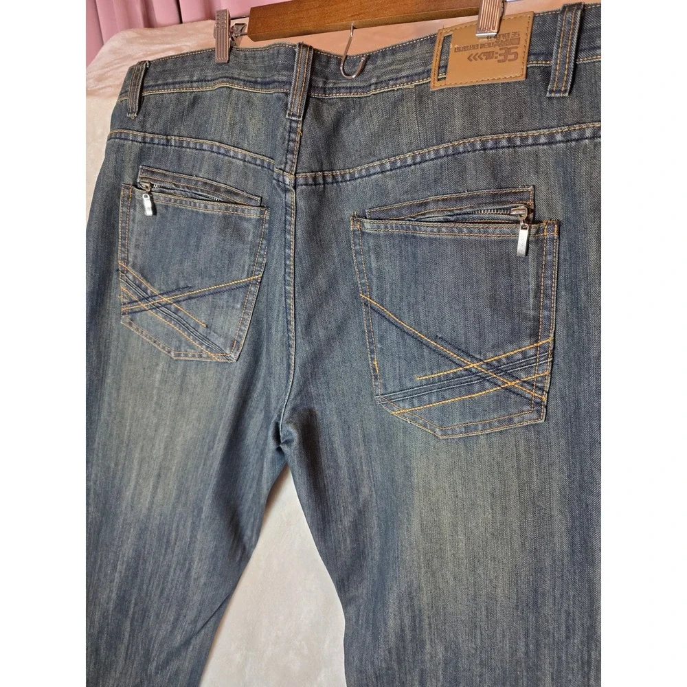 Five Elementz Mens Blue Denim Straight Leg Jeans W42 L32 Zipper‎ Back Pockets
